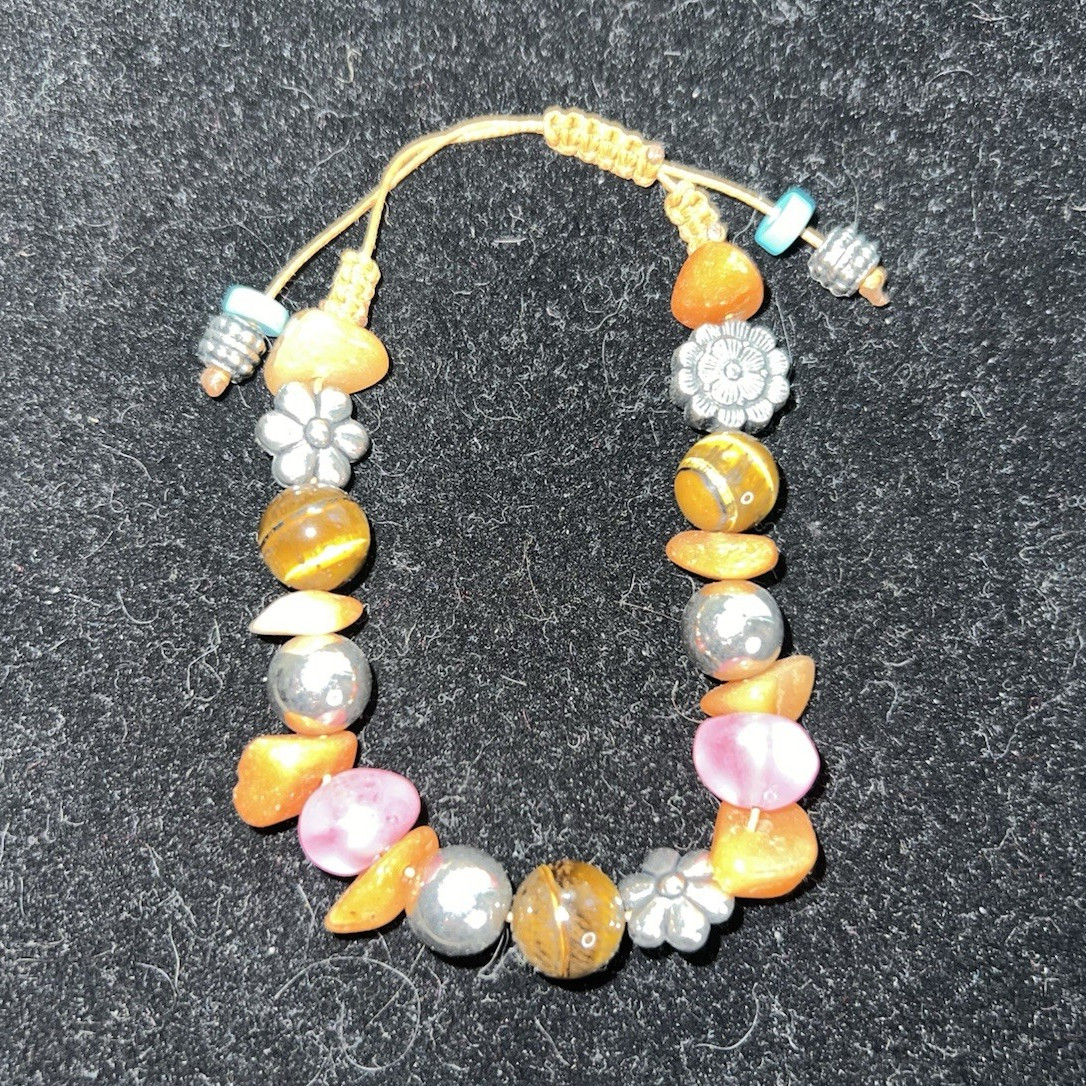 Multicolor Beaded Cord Charm Bracelet Flower Spacer Beads Adjustable Tie