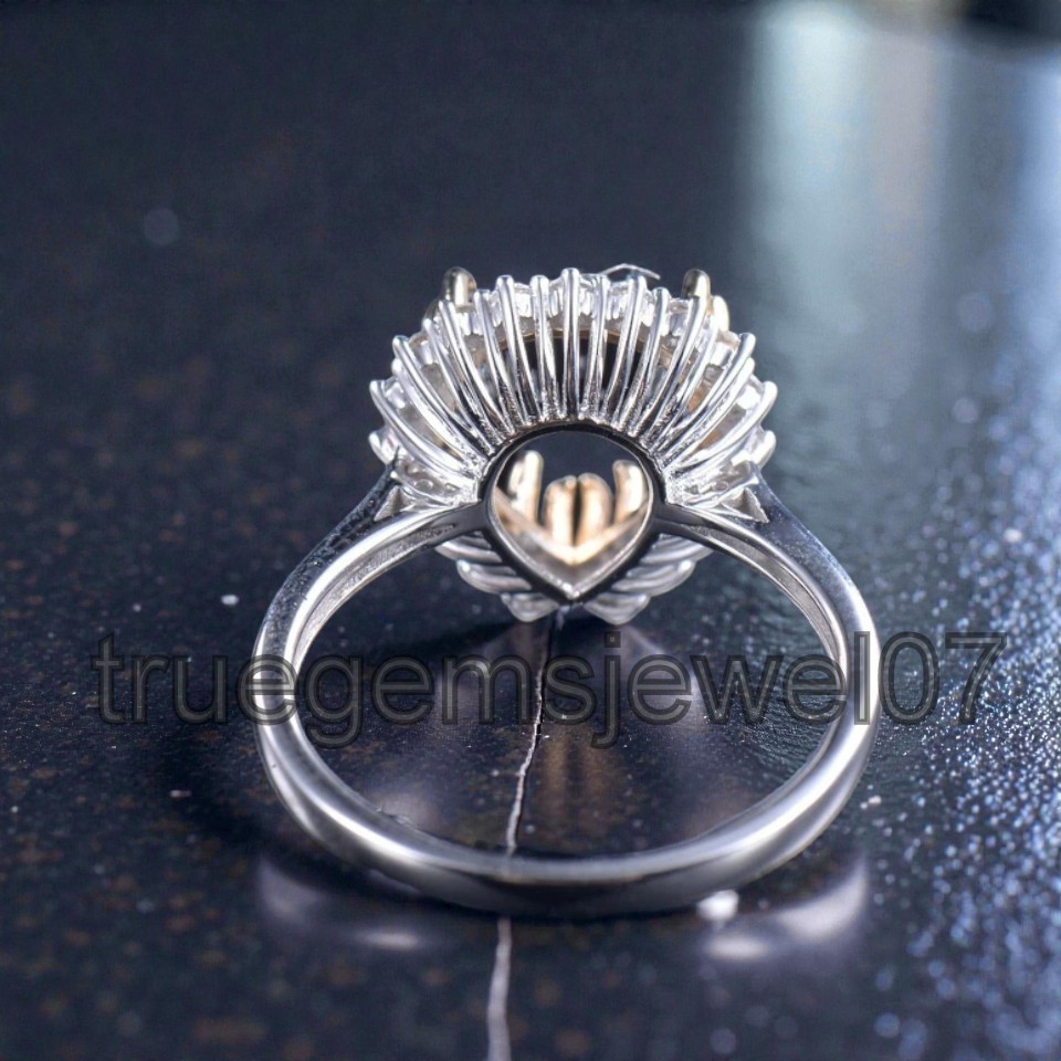 Two-Tone Semi-Mount Ring Setting 11x8mm Pear Cut Sterling Silver Engagement Ring