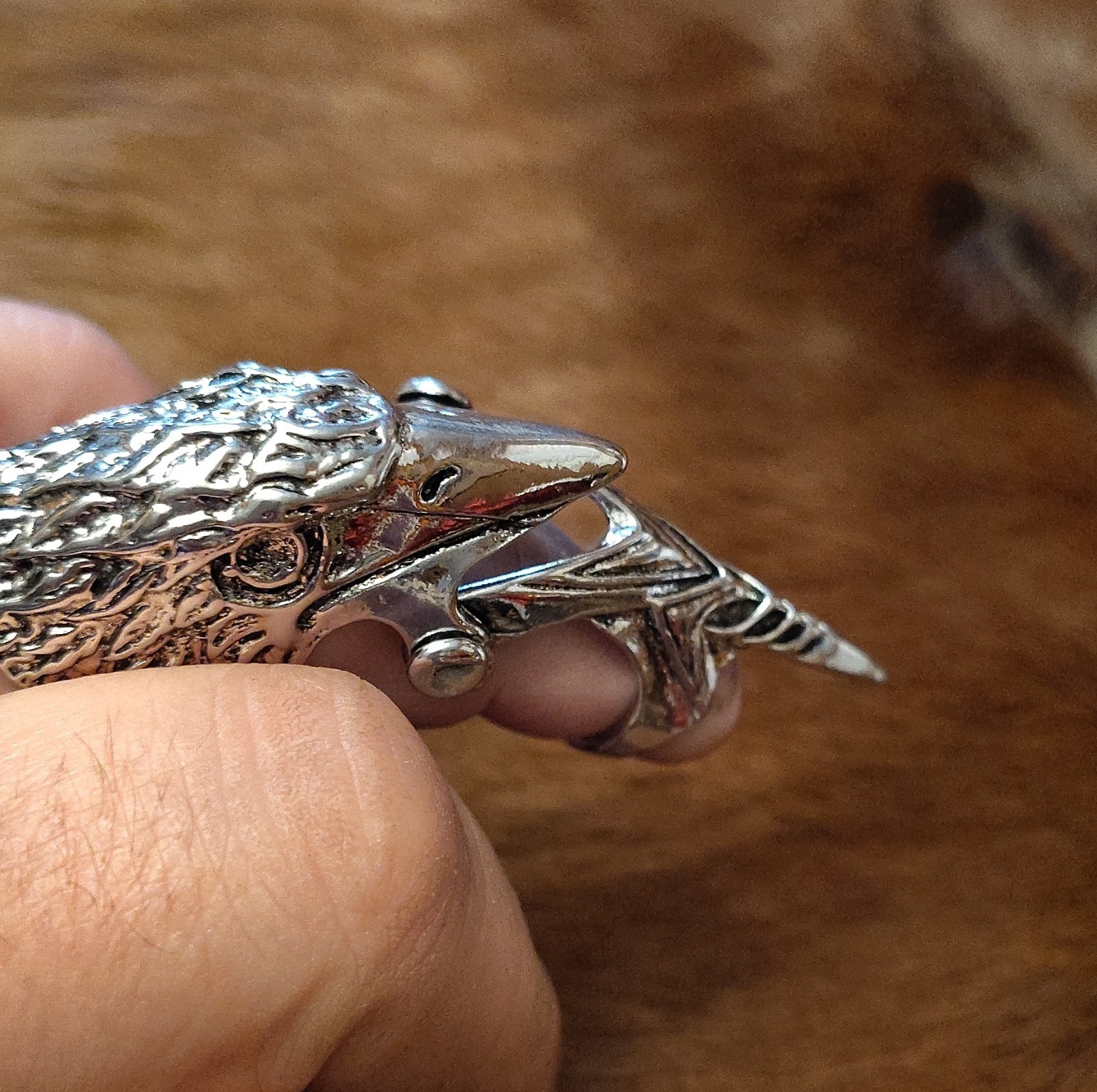 Silver Tone Bird Full Finger Adjustable Ring, Animal Style, Finger armor
