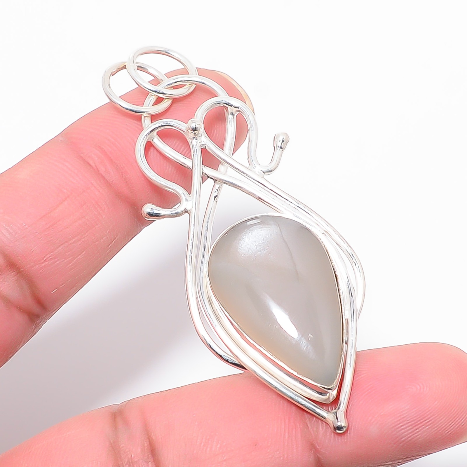Gray Moonstone – Sri Lanka Handmade 925 Sterling Silver Pendant 2.50″ P84021