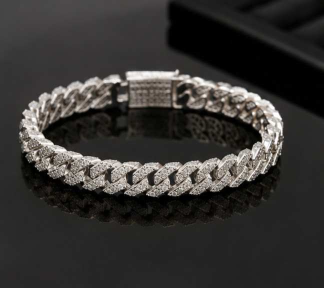 7.00Ct Simulated Diamond Elegant Men’s Cuban Link Bracelet 14K White Gold Plated