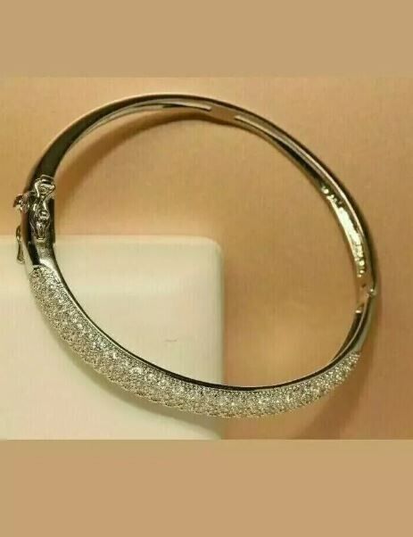 3Ct Round Cut Lab Created VVS1 Diamond 7″ Bangle Bracelet 14K White Gold Plated