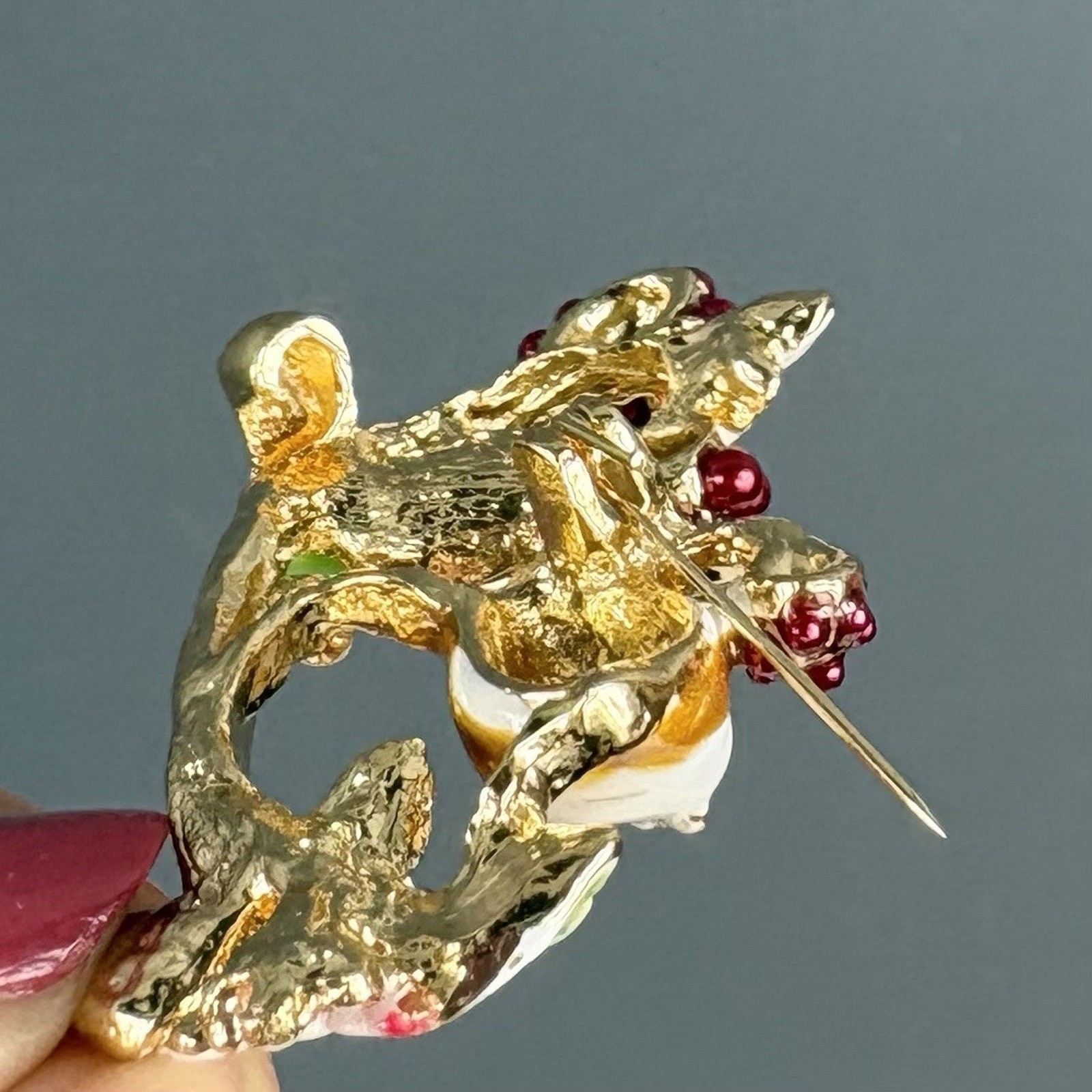 Adorable Mouse Climbing Branch Flowers Enamel Brooch Pin