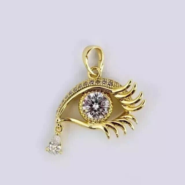 Women’s Gorgeous Eye Pendant Round Cut Simulated Diamond 14K Yellow Gold Plated