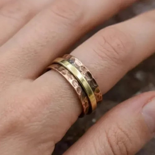 Solid Pure Copper Brass Minimalist Healing Ring, Handmade, Unisex, Hammer