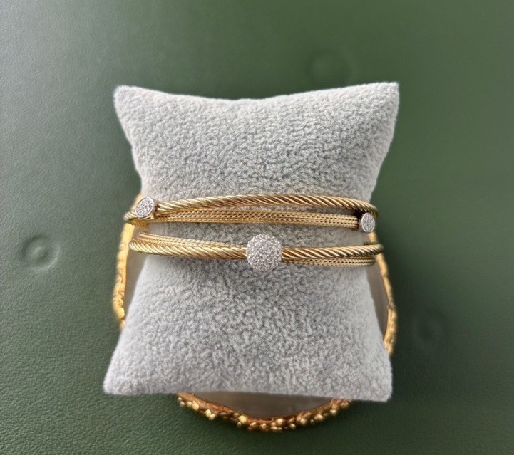 Two-Tone Multi-Band Bangle Bracelet With Crystal Accents