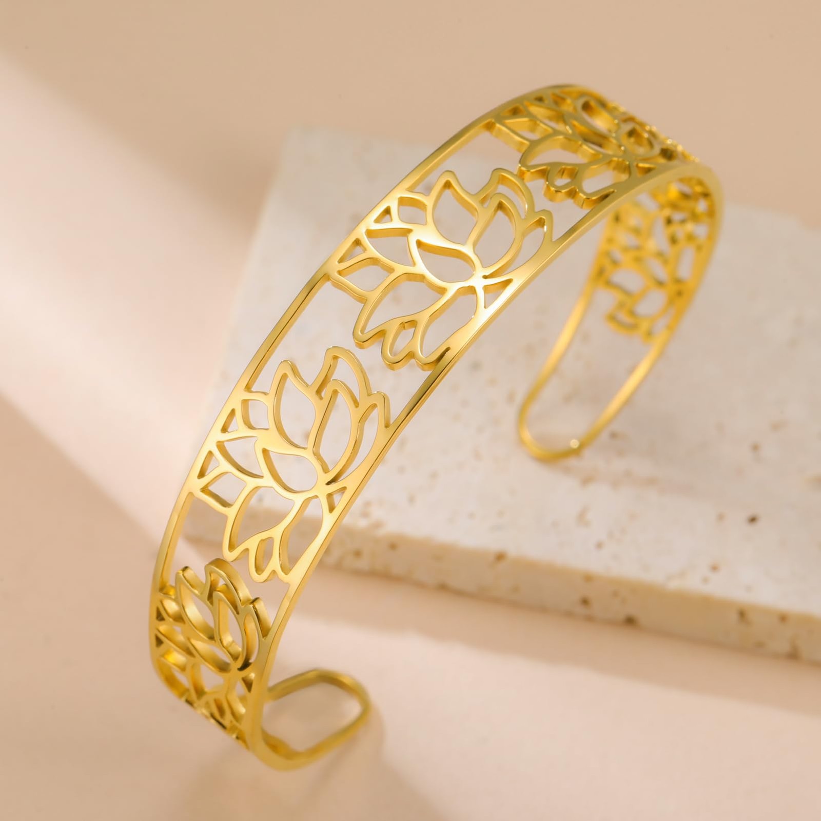 Dreamtimes Lotus Open Cuff Bangle Bracelet Stainless Steel lotus bracelet