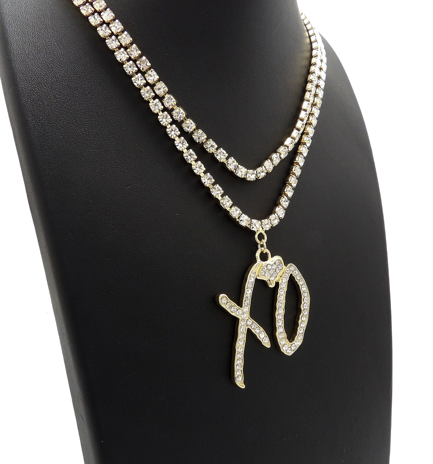 Iced Hip Hop Rapper XO Pendant w/ 3mm 16″ & 18″ 1 Row Tennis Chain Necklace