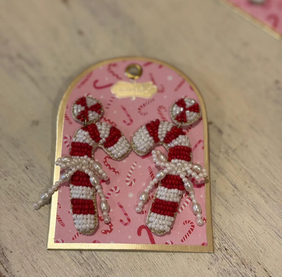 Mud Pie Women’s Christmas Beaded Candy Cane Earrings 2 3/4″ x 1 1/4″ New