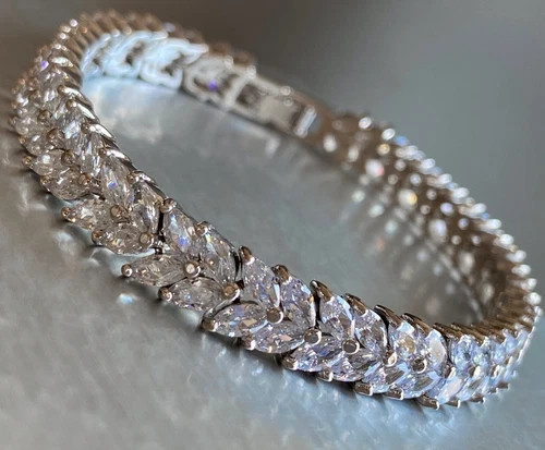 19 CTW Marquise Simulated Diamond Tennis Bracelet White Gold Plated Bridal Gift