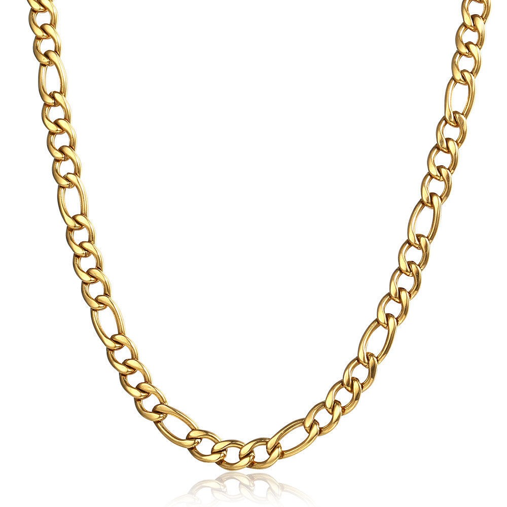 3/5/7/9mm Gold Plated Stainless Steel Figaro Chain Necklace Choker 16-30″