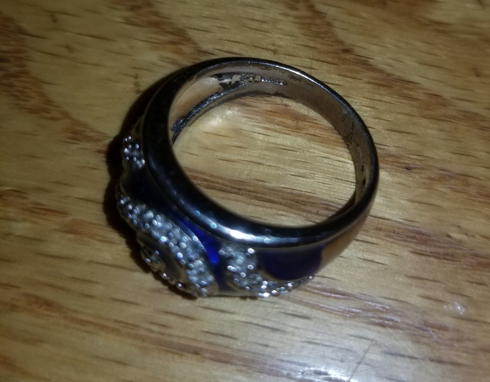 Vintage Hildago? Blue Enamel CZ Wave Ocean 925 Band Ring Sterling Silver 8.2 G