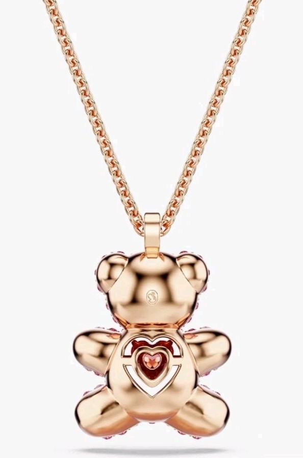 Swarovski Teddy Bear Pendant Necklace Pink Crystals Rose Gold 5642976