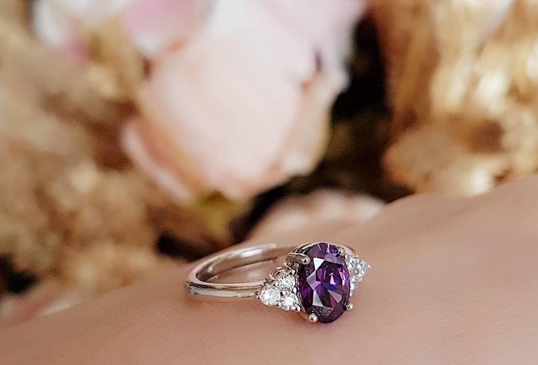 2.20Ct Oval Cut Simulated Purple Amethyst Engagement Ring 14k White Gold Plated