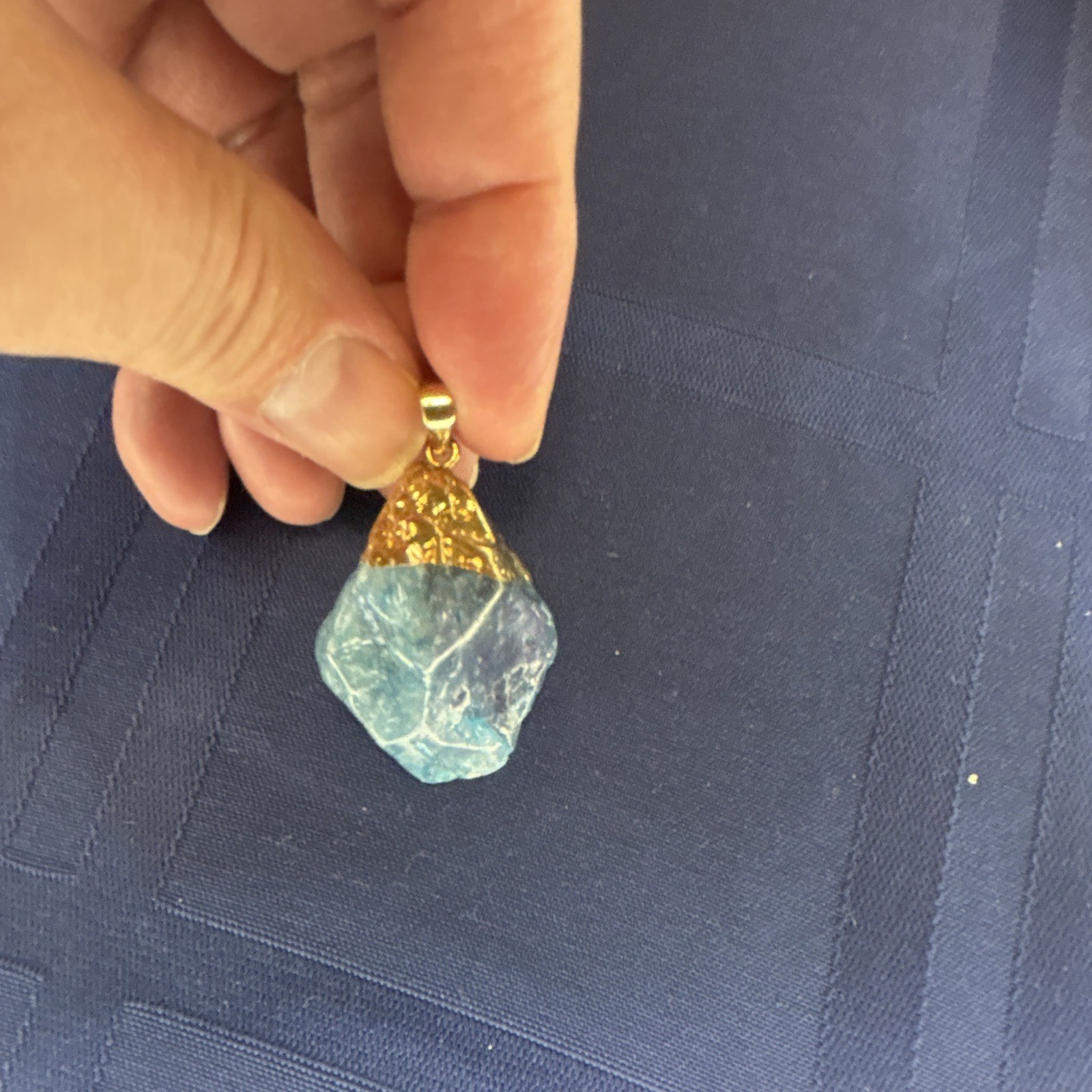 Gold Tone Rough Blue Stone Charm Pendant Asymmetrical Shape 1 Gemstone