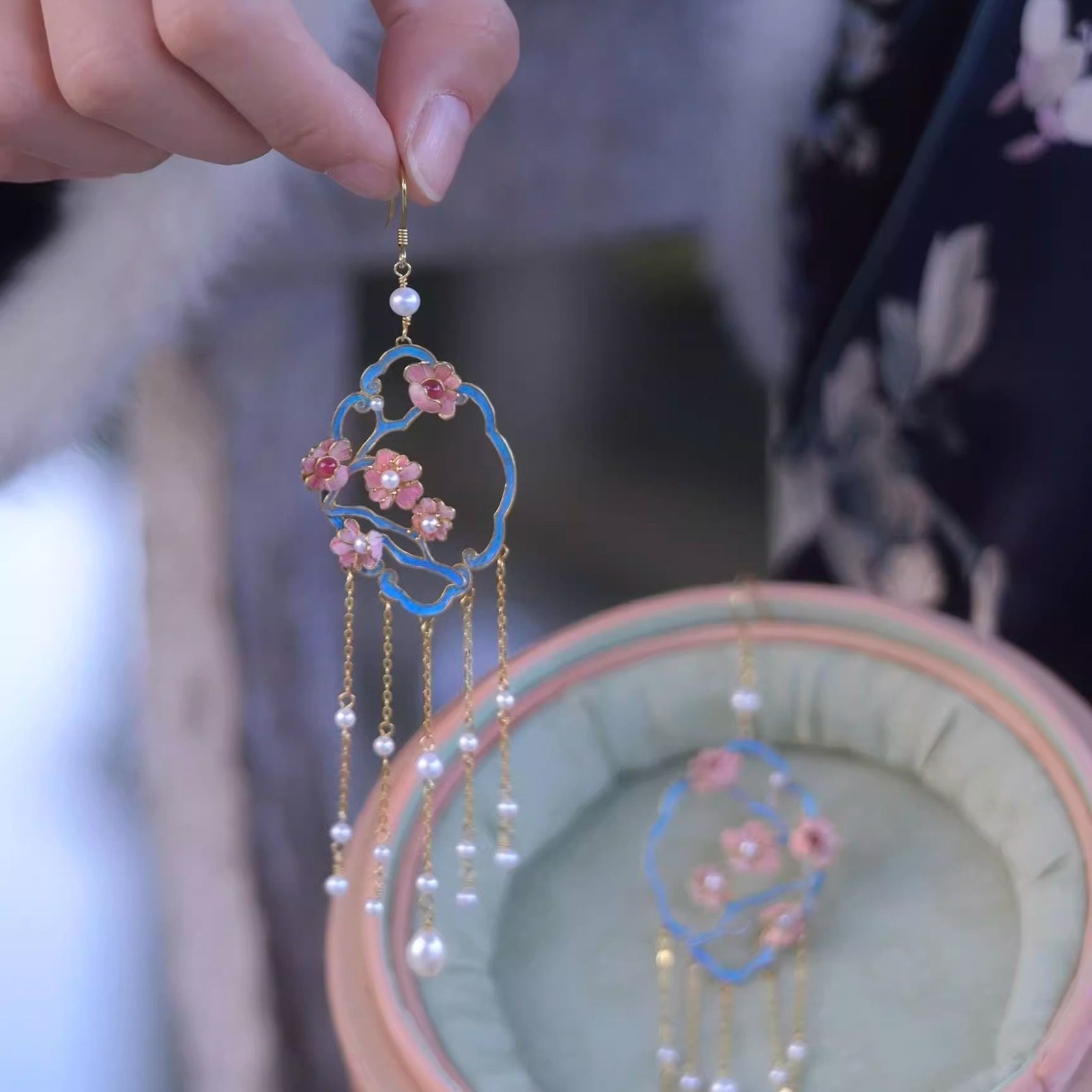 Tassel Earrings Filigree Inlay Chinese Style Vintage Handmade Jewelry