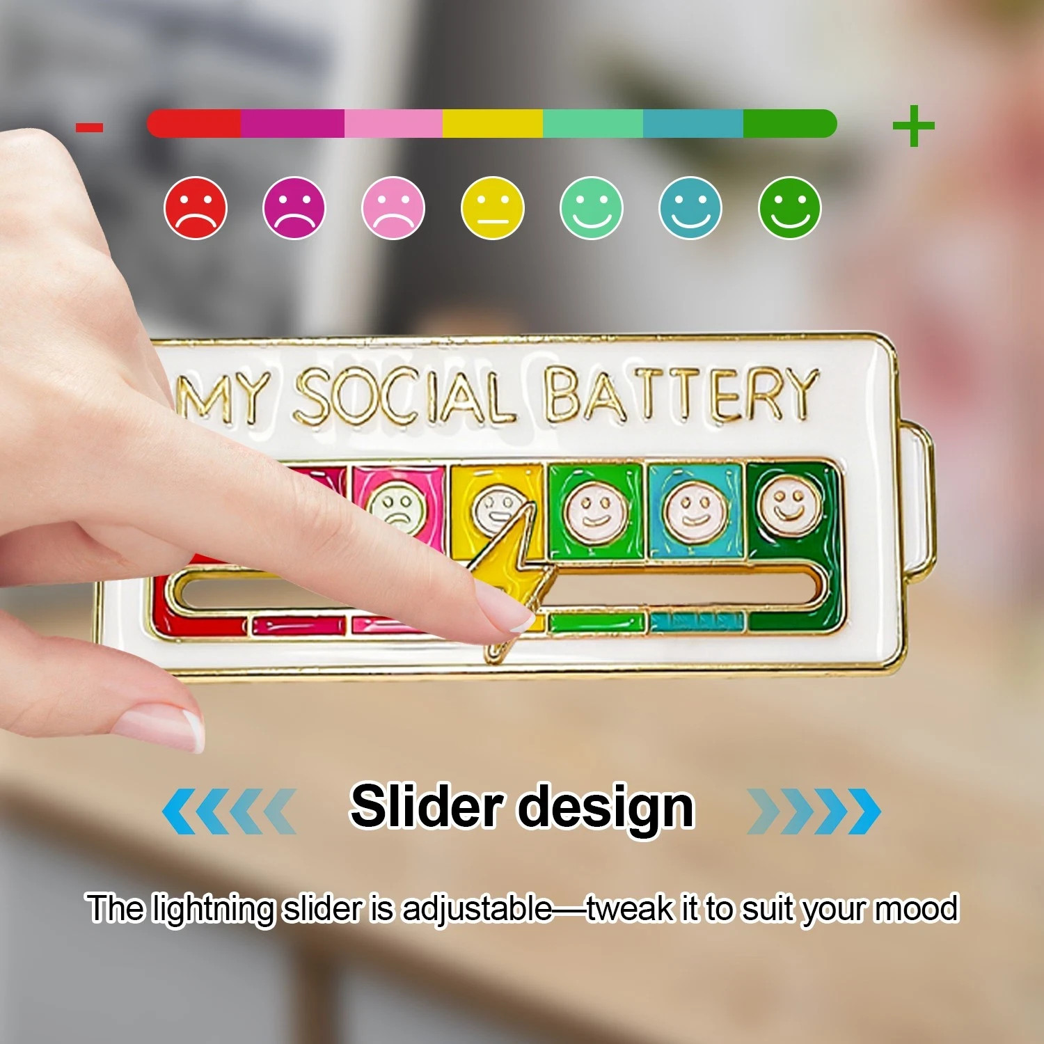 2Pcs Social Battery Slider Pin,Funny Interactive Mood Pins for Jackets&Backpack
