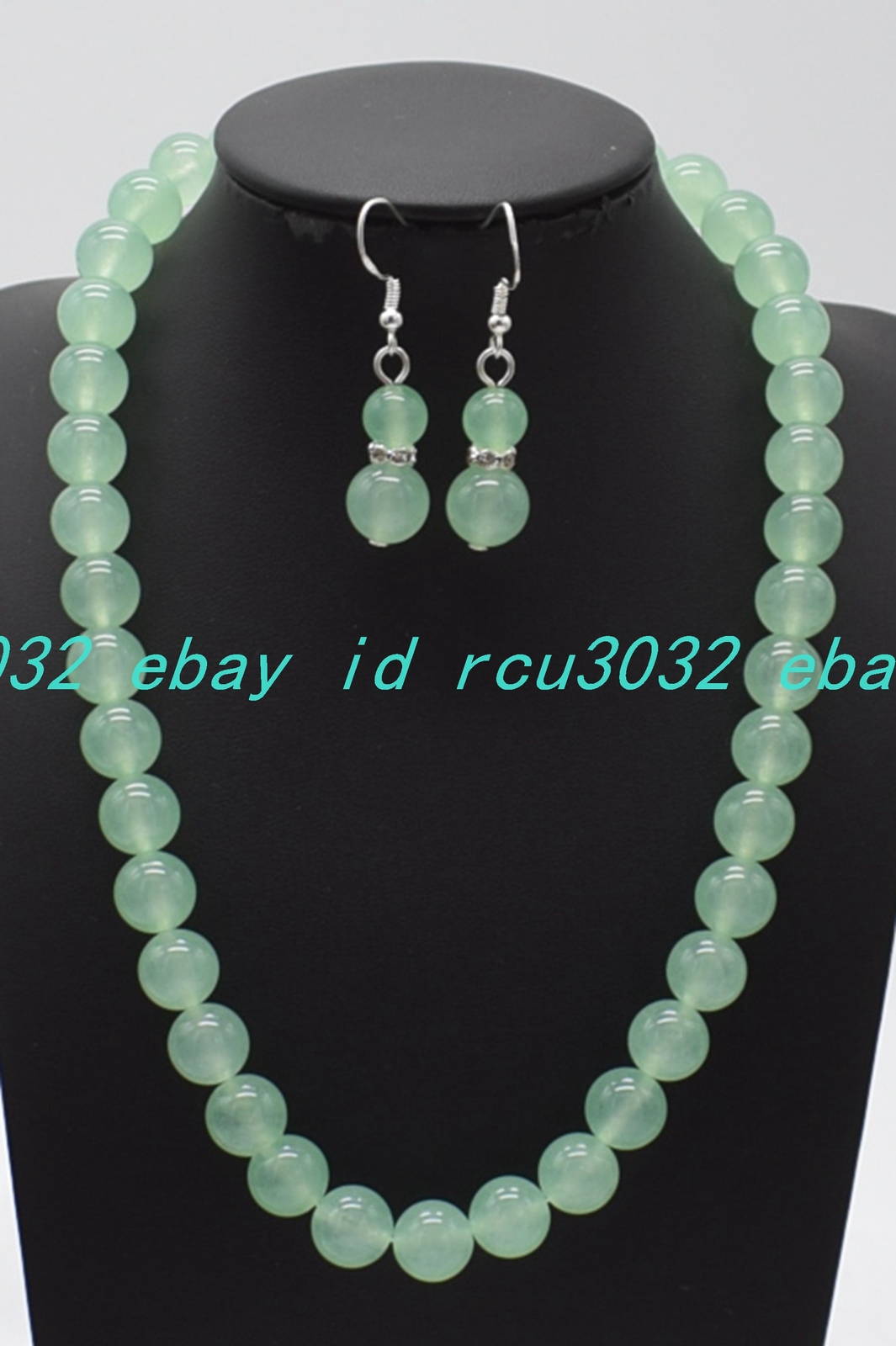 6-12mm Light Green Jade Round Beads Gemstone Necklace Earrings 18 in Set