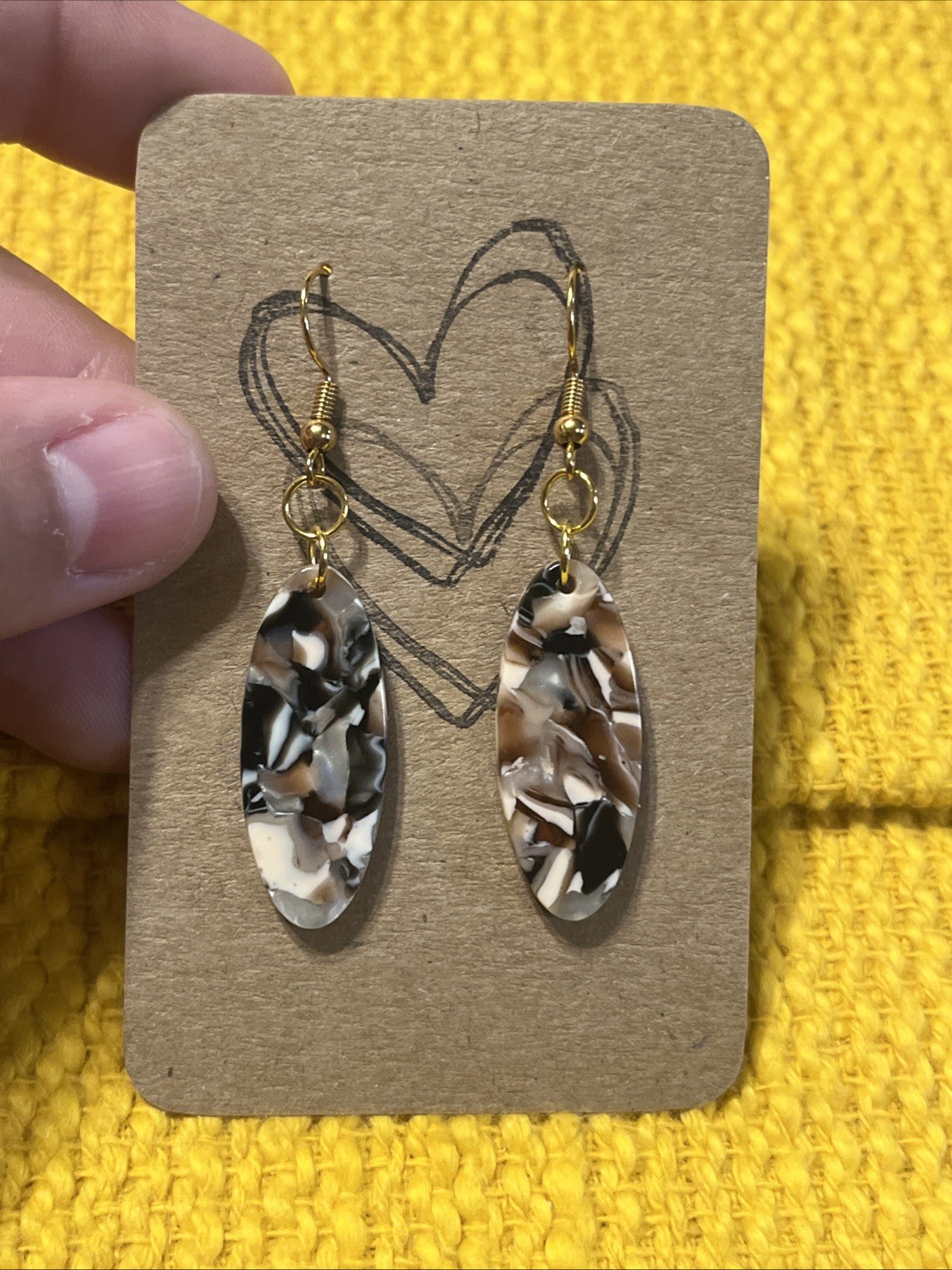 Brown, Cream, Black Oval Earrings NEW