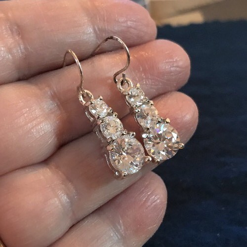 Clear Cubic Zirconia Crystal Earrings On Dangle Hooks by “LANE BRYANT”