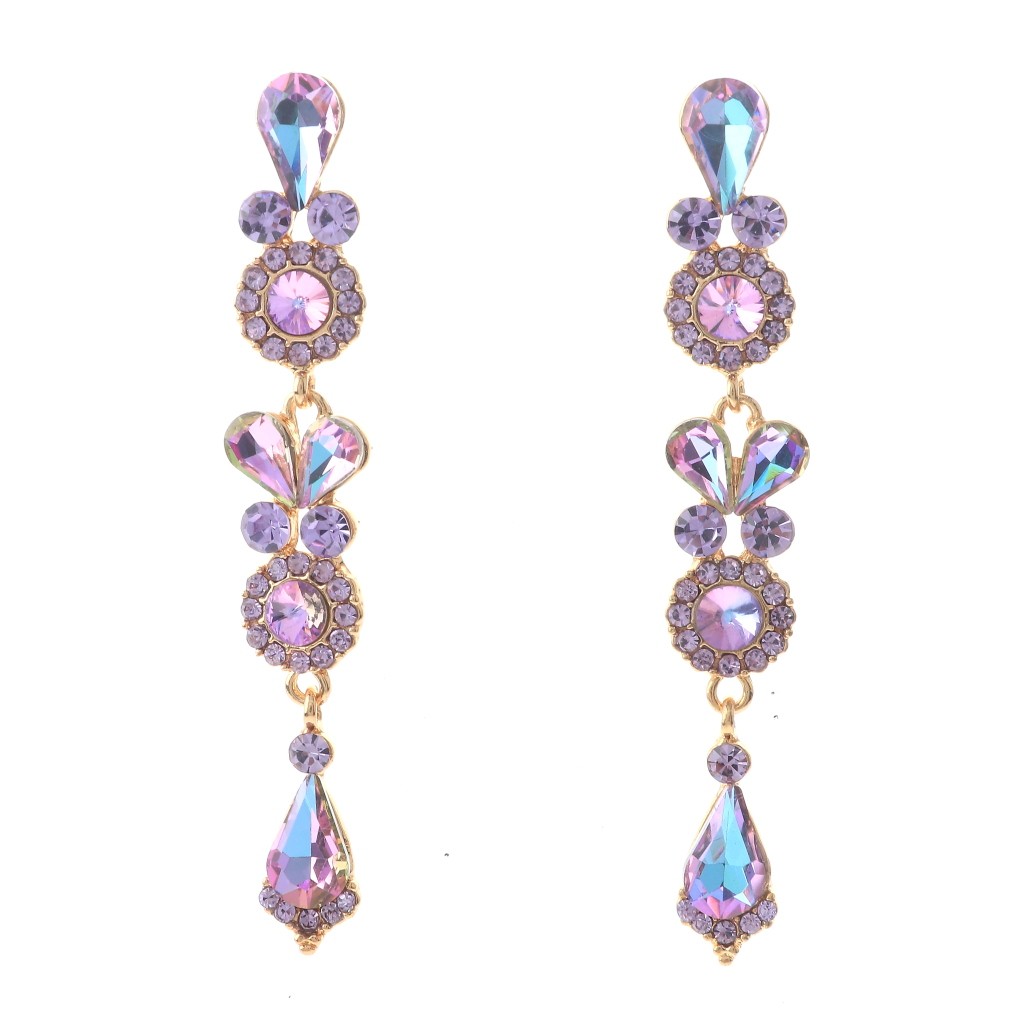 Gold Tone Alloy Metal Crystal Rhinestone Drop Post Earrings ER2633-VL