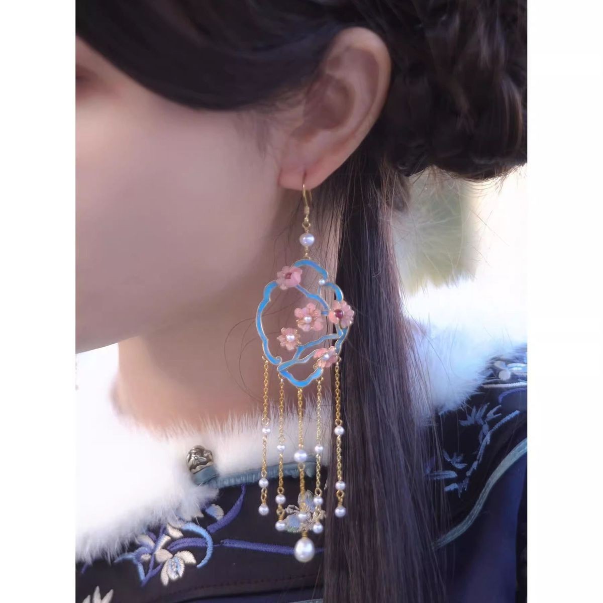 Tassel Earrings Filigree Inlay Chinese Style Vintage Handmade Jewelry