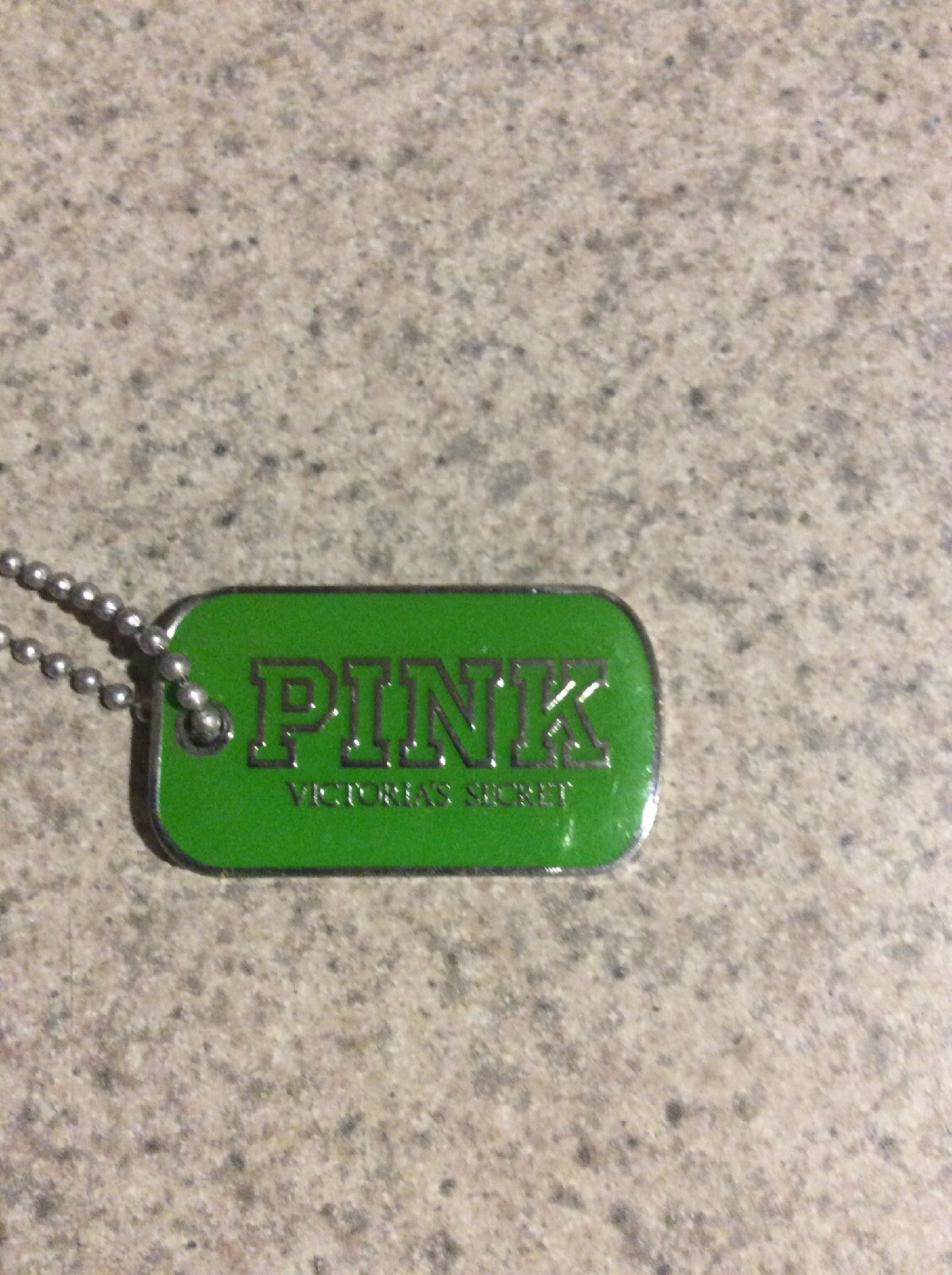 Victorias Secret Pink Green Limited Edition Dog Tag Necklace
