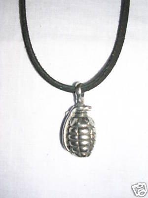 MILITARY WAR HAND GRENADE SOLID USA CAST PEWTER PENDANT ADJ CORD NECKLACE