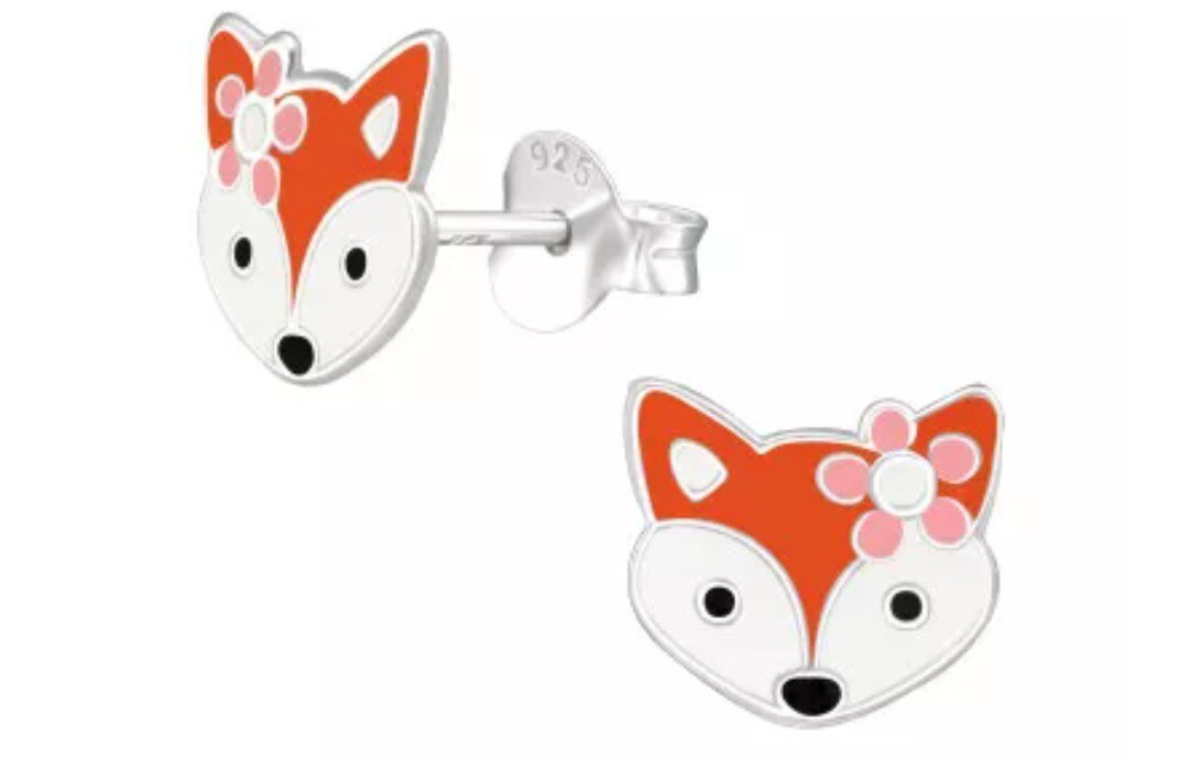 Red Fox Sterling Silver 925 Stud Earrings, Girls,Women Epoxy Jewelry. New. Gift