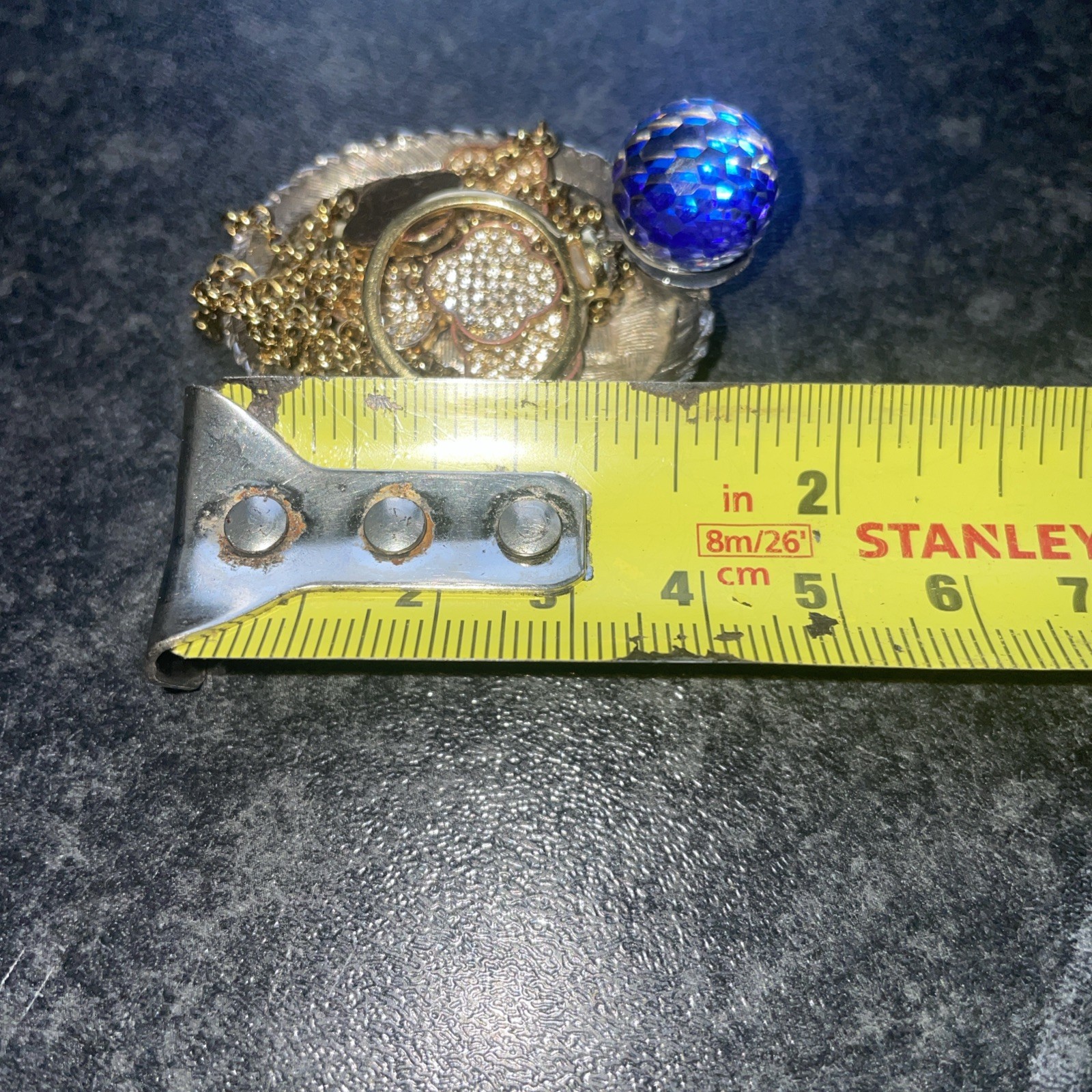 Exquisite Sm Metal Trinket Cobalt Glass Ball Mark Exquisite Base Curio Pewter?