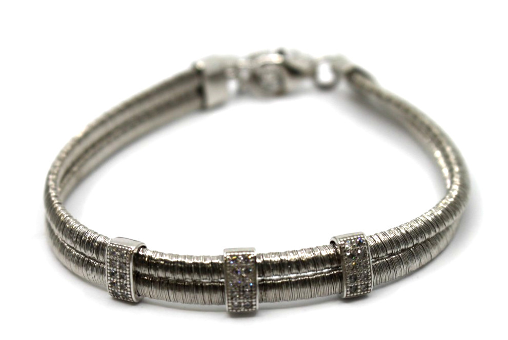Sterling Silver Cubic Zirconia Adjustable Bracelet 7-9″in