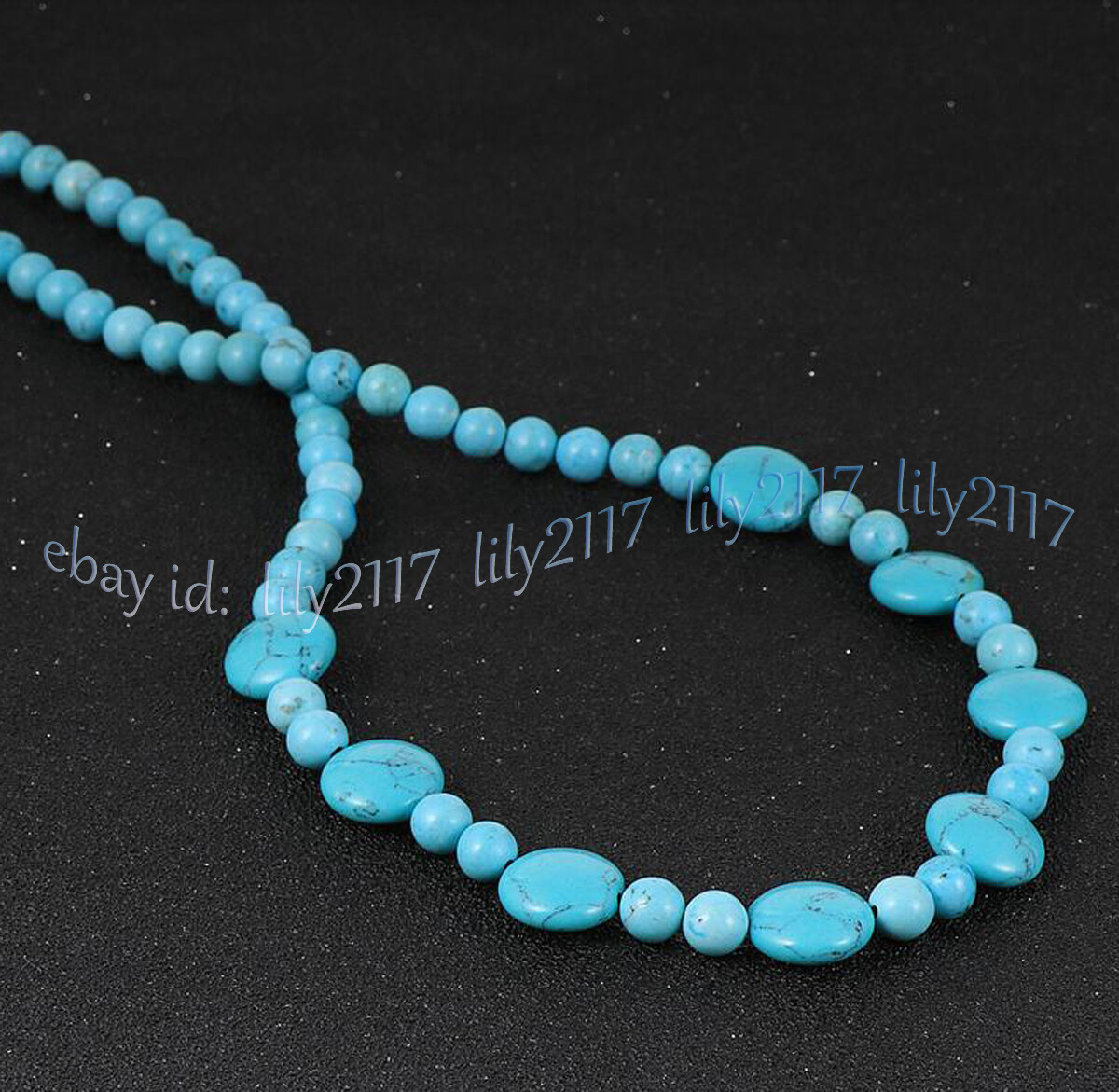 Genuine 10mm 4mm Blue Turquoise Round Coin Gemstone Beads Necklaces 16-28 inches