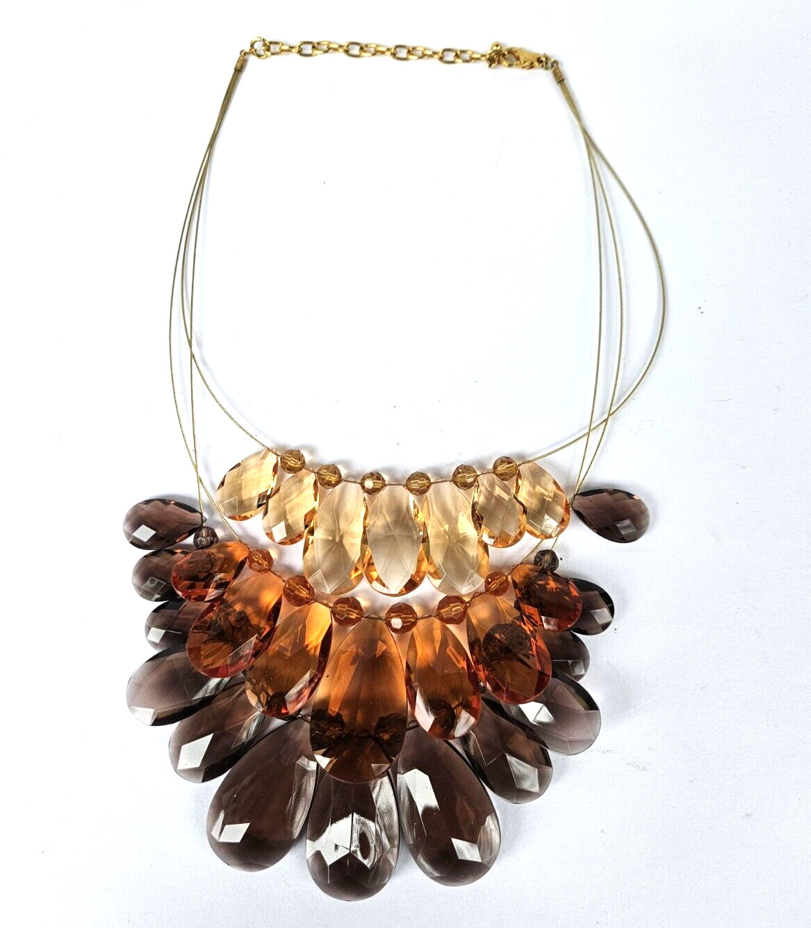Vtg JOAN RIVERS Classics Necklace 3 Strand String Row Amber Color Tear Drop