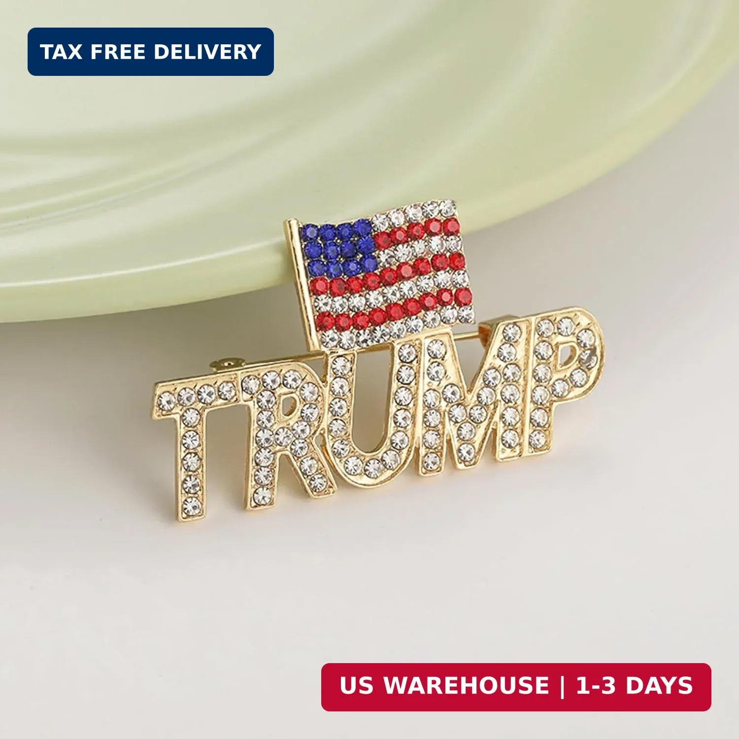 Crystal Trump Brooch with The USA Flag Word Brooch Pin Souvenir for United State
