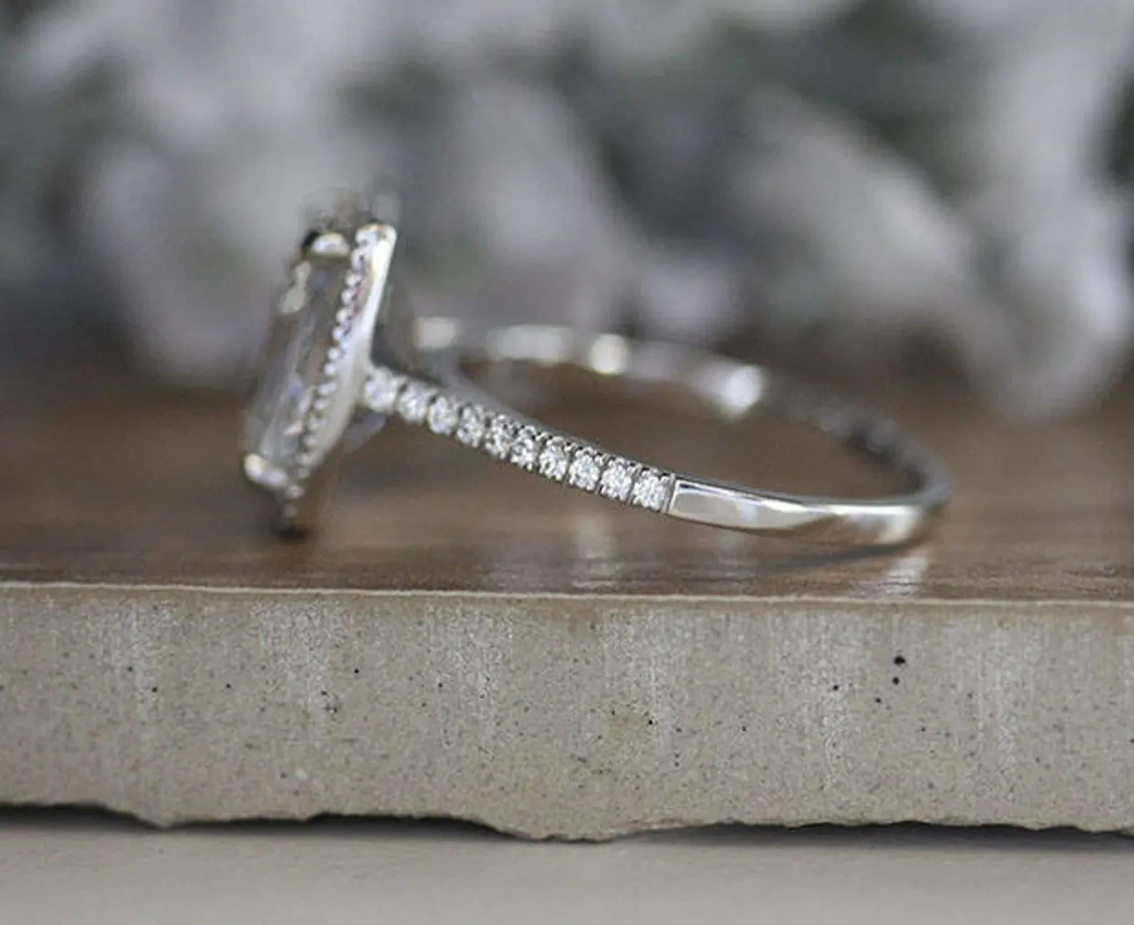 Elongated Cushion Cut Halo Moissanite Engagement Ring, Square Shape Wedding Ring