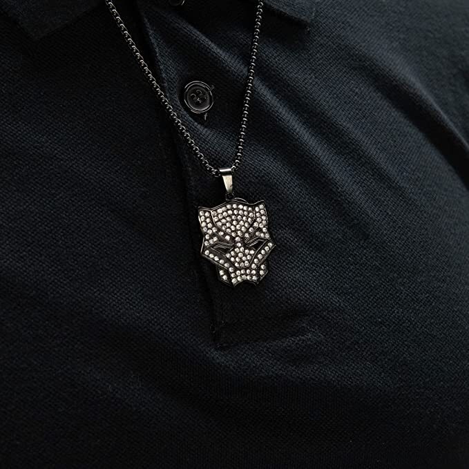 Official WAKANDA FOREVER Authorized Marvel Black Panther Logo White Gem Necklace