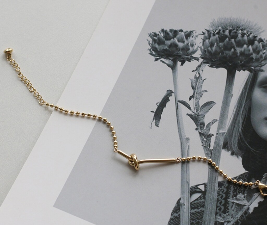 DAINTY Women Girl Titanium Stainless Steel Gold Heart Knot Bar Bracelet 6.5-8.5″