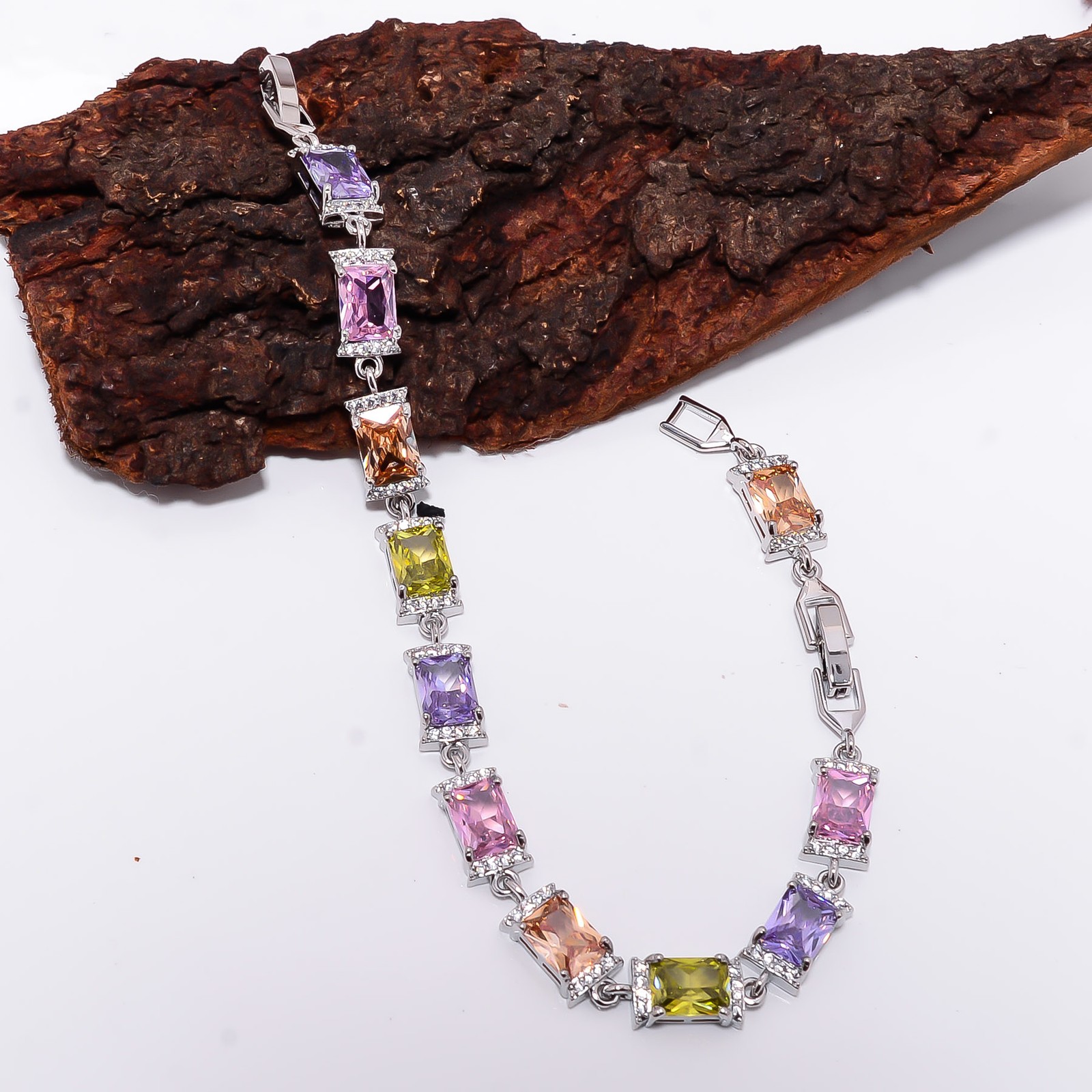 Multi Tourmaline, CZ 925 Sterling Silver Adjustable Bracelet 7-8″ B140117