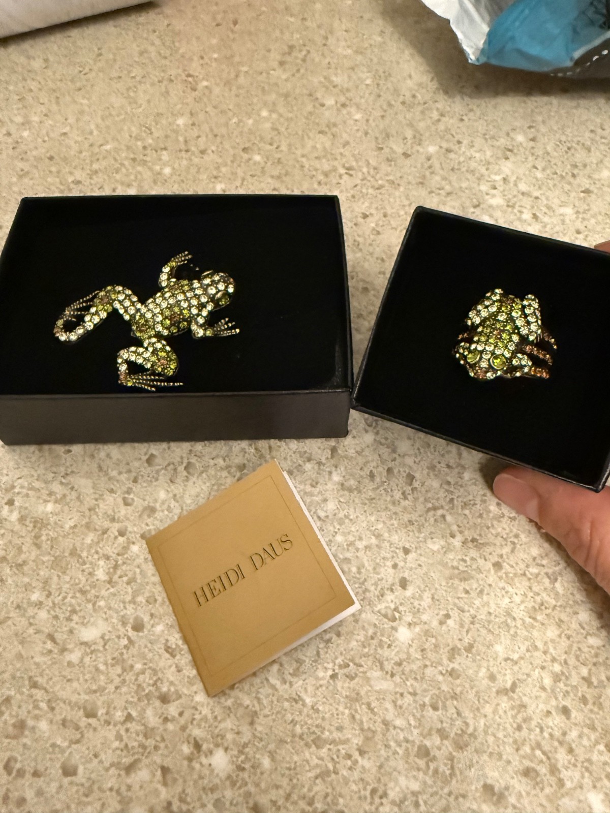 Heidi Daus frog ring and brooch