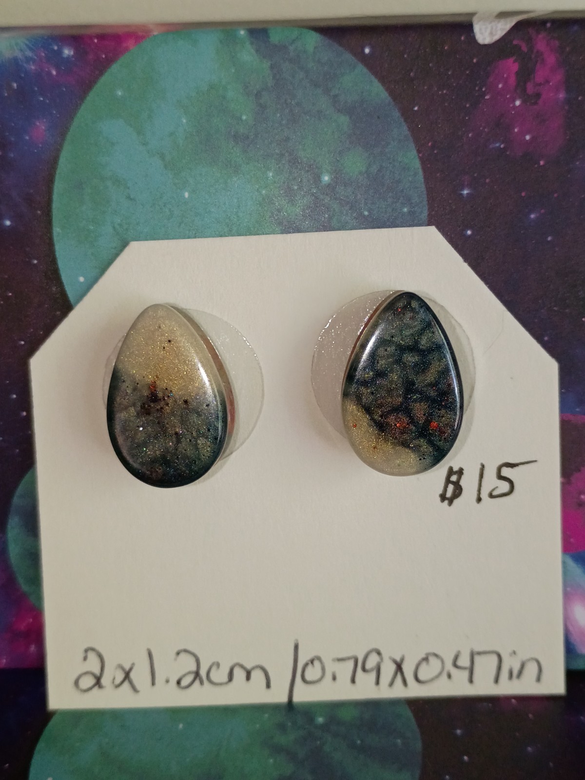 1.2×2 cm 3-Toned Marbled Resin Teardrop Ear Gauges – Copper, Dark Blue & Ivory