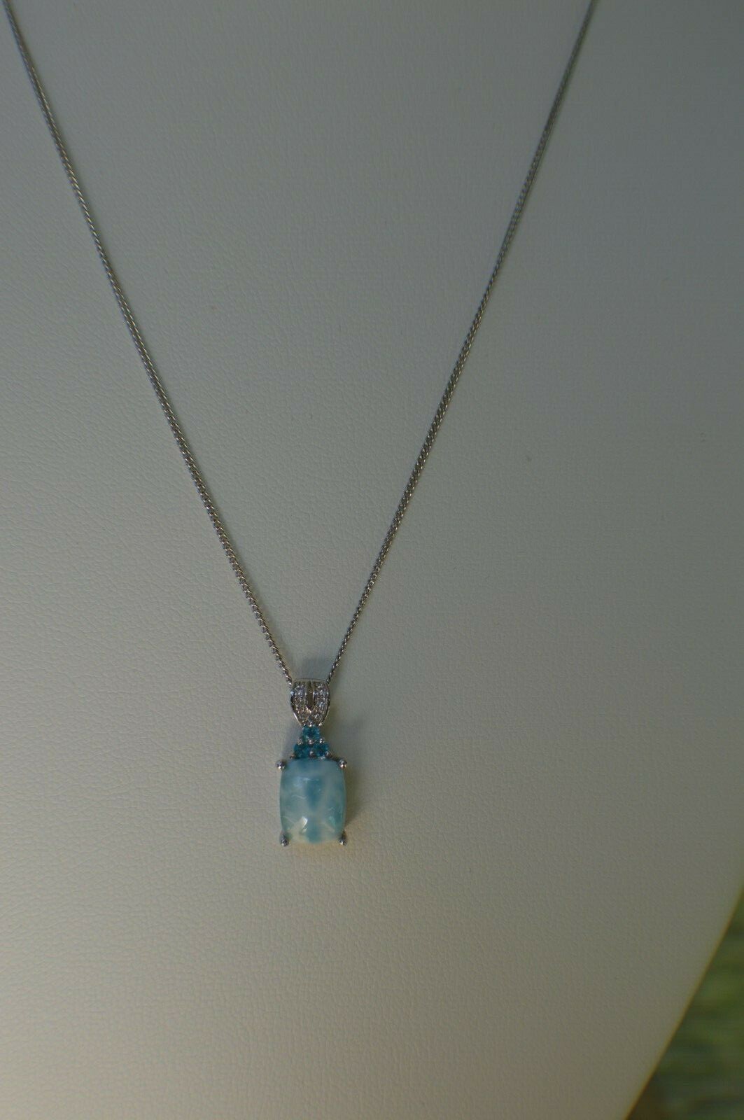 2.57ct Larimar / Apatite / Zircon Pendant 18″ Chain in Fine Sterling Silver