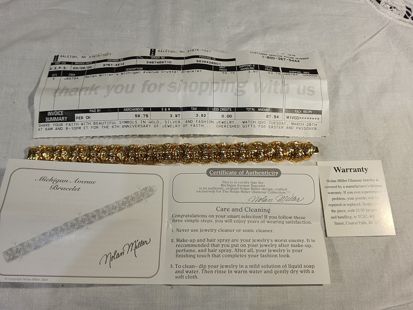 Nolan Miller Michigan Avenue Goldtone Clear Crystal Rhinestones Bracelet 8″