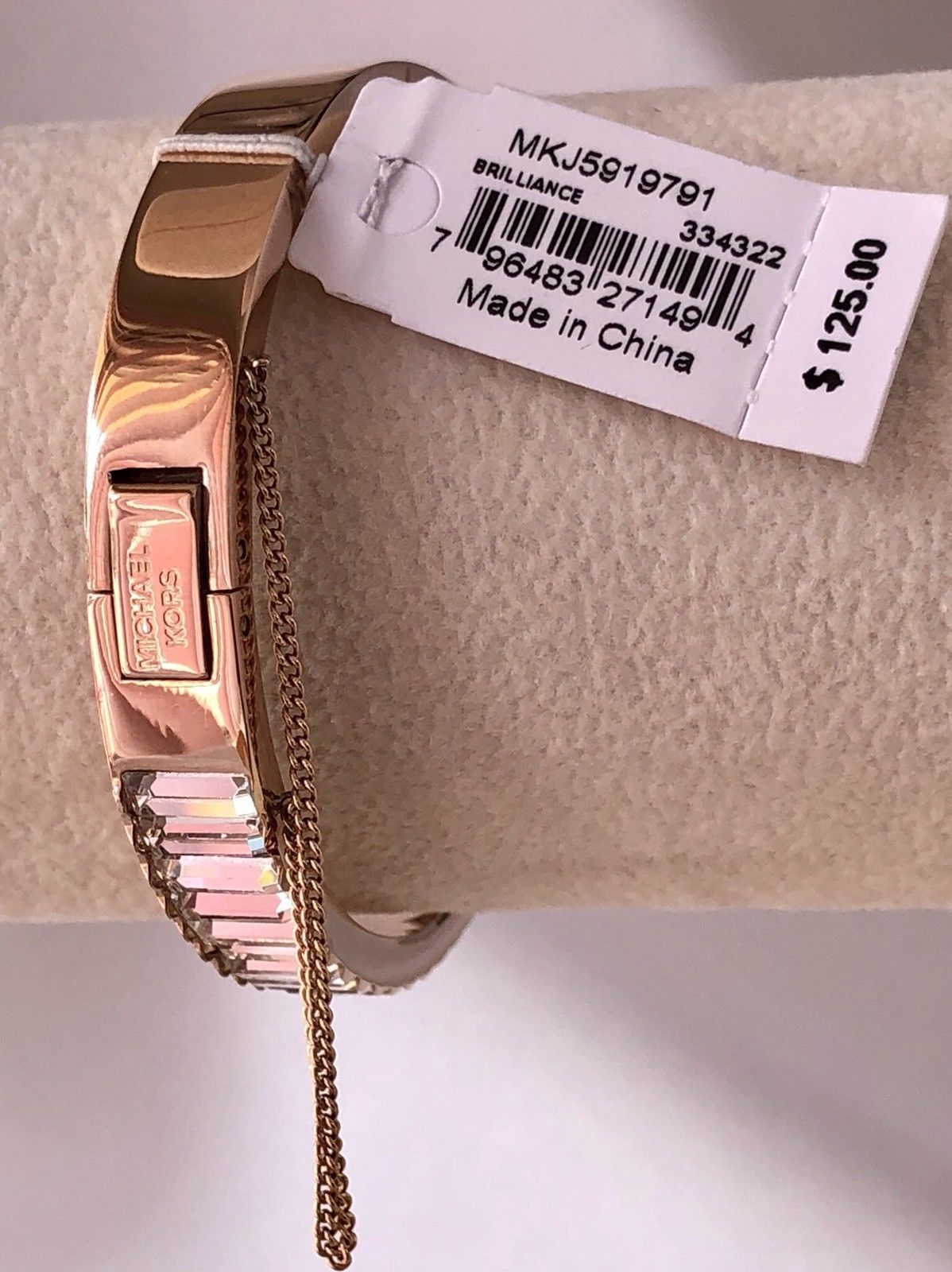 MICHAEL KORS MKJ5919791 Rose Gold Baguette Crystals Bangle Bracelet MKJ5919 New