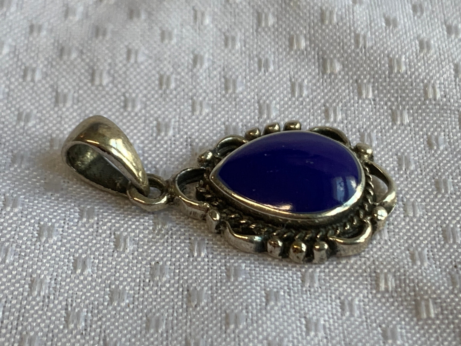 Sterling Silver Pendant 3.59g Fine Jewelry Blue Teardrop Color Stone Bezel