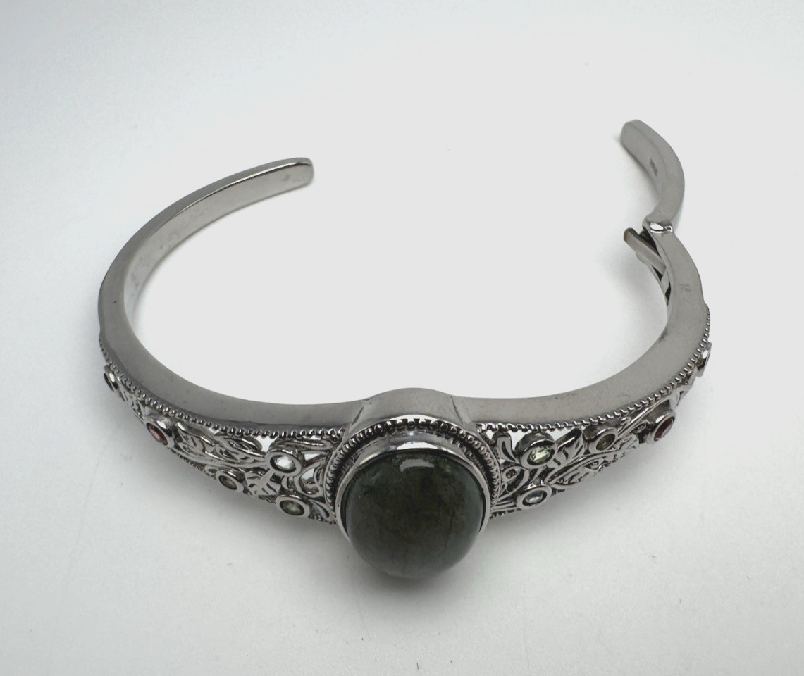 Natural Labradorite & Multi Gemstone Cuff Bracelet in Stainless Steel (6.5-7 In)