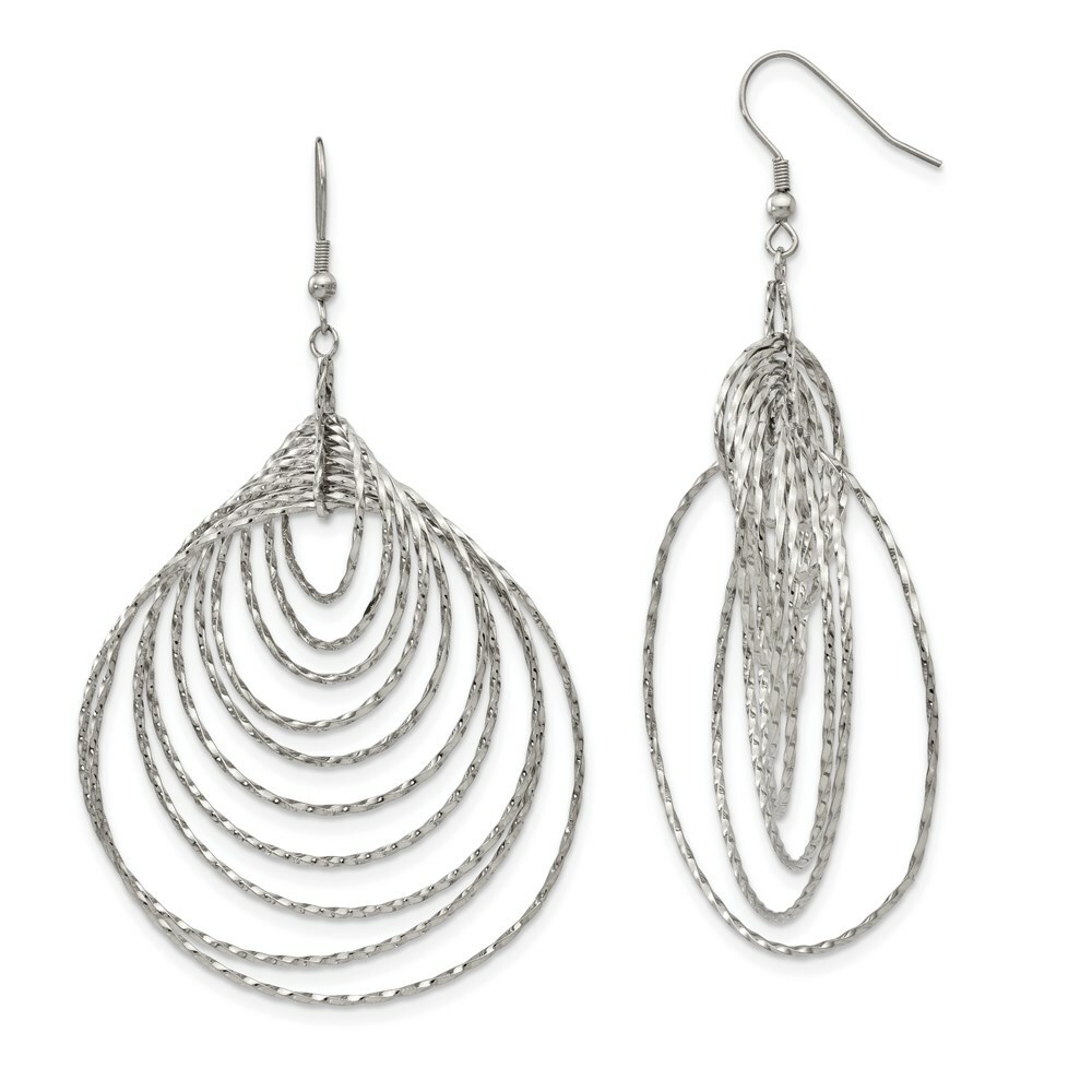 Stainless Steel Polished Twisted Circles Shepherd Hook Earrings