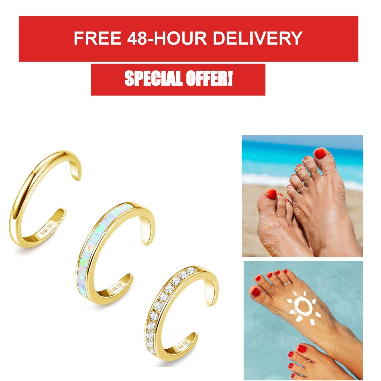 3PCS Adjustable 14K Gold Filled Toe Rings Set for Women
