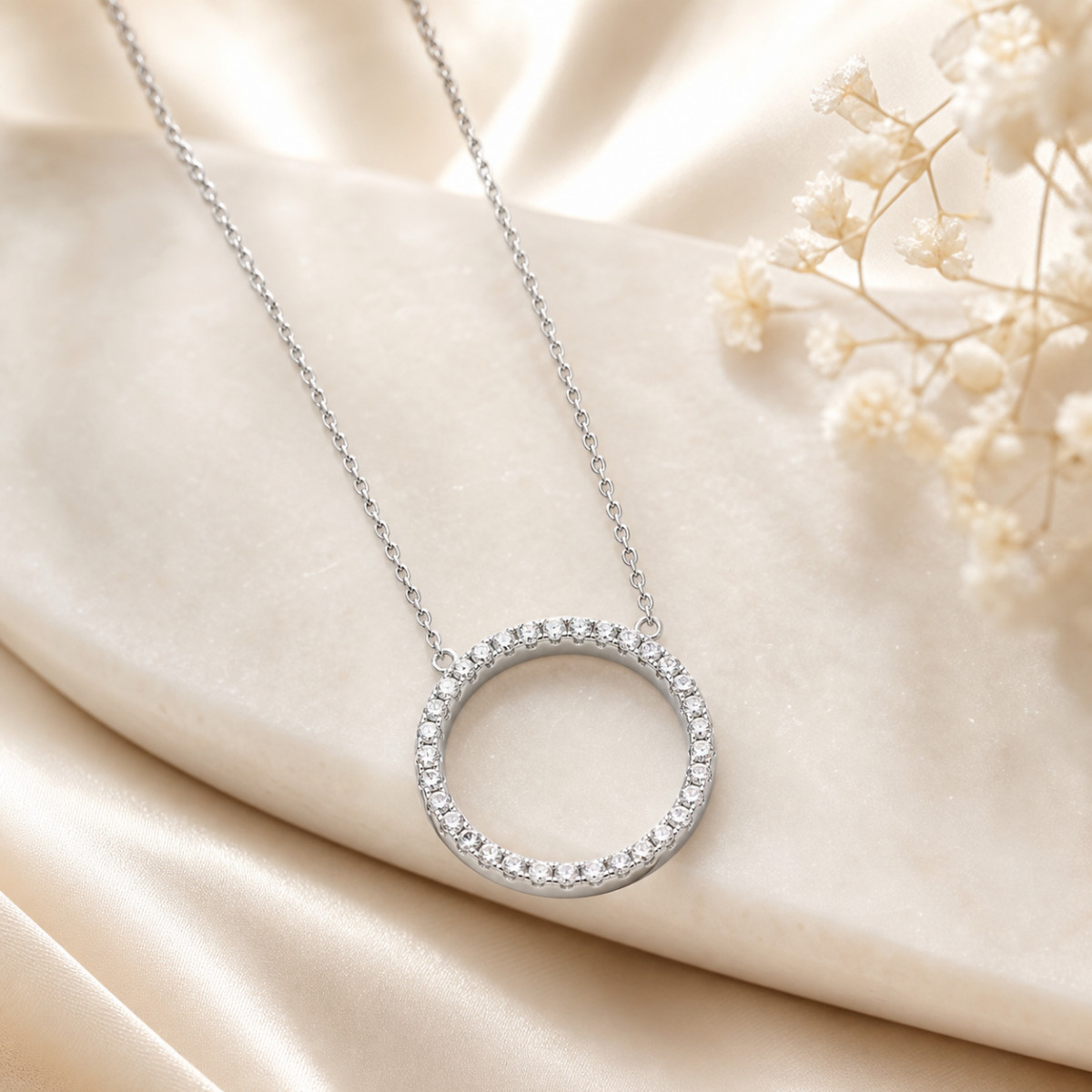925 Sterling Silver CZ Karma Open Circle Pendant Necklace Womens 18 Inch
