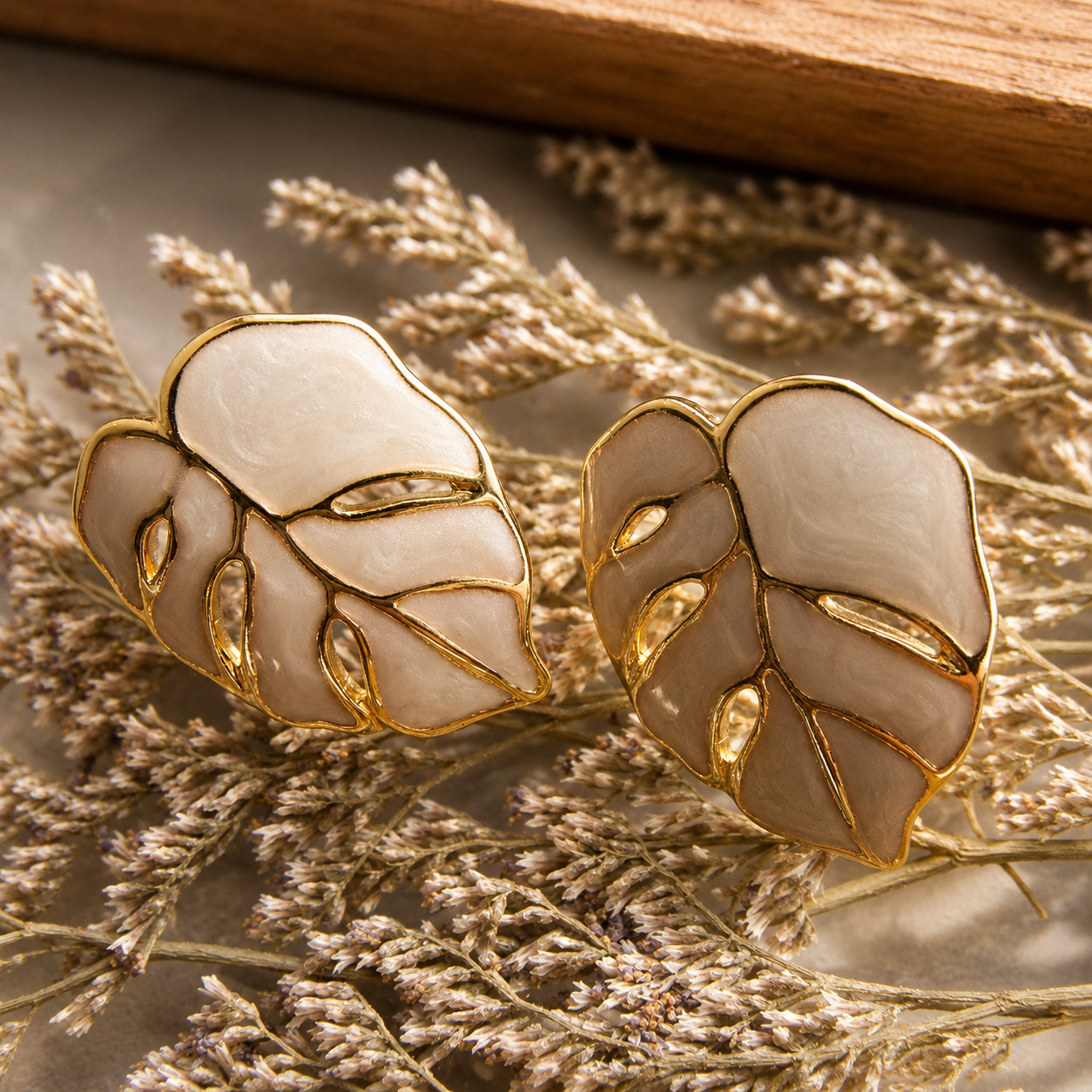 Tropical Plant Leaf Stud Earrings, Botanical Enamel Studs
