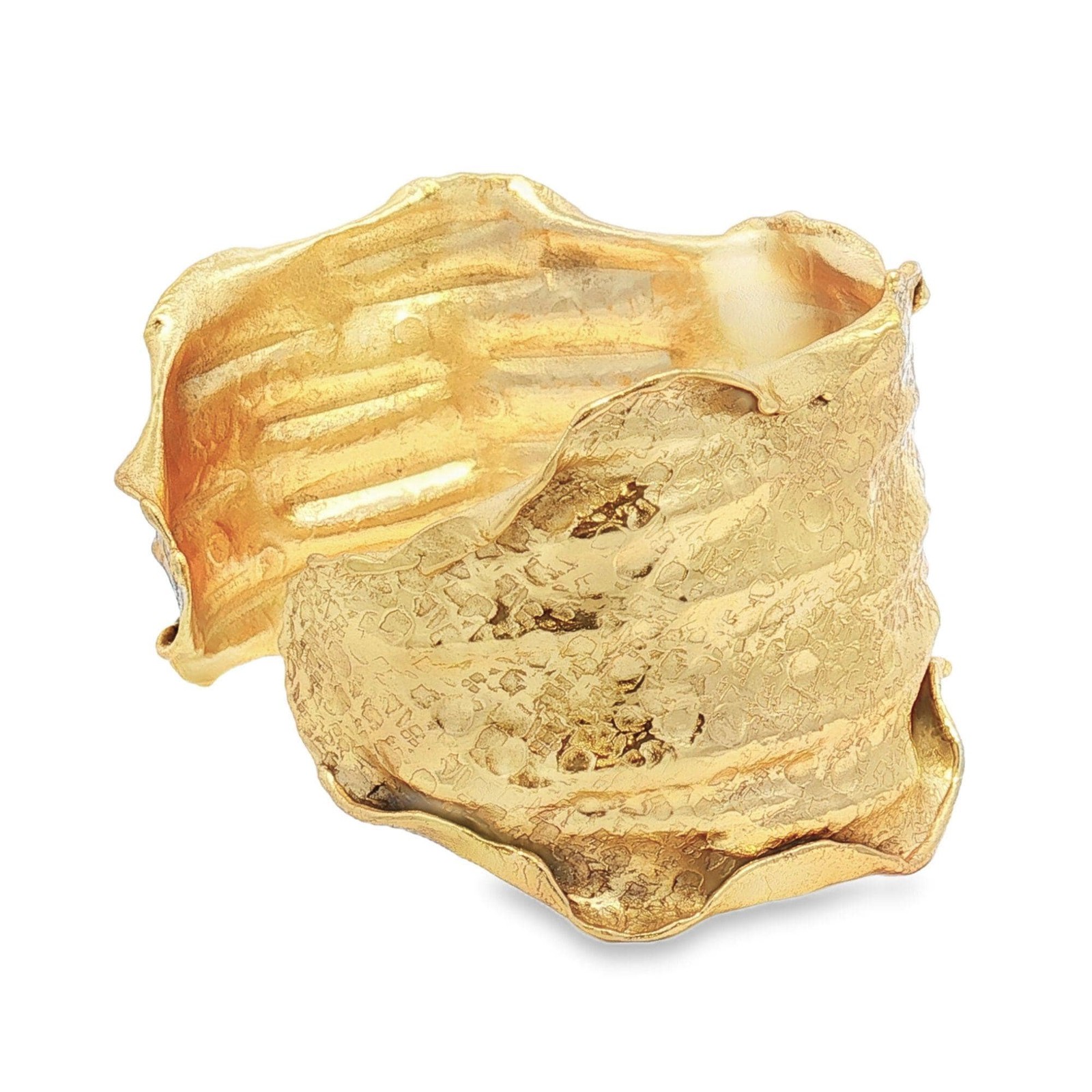 24K Gold Overlay Cuff Copper Base Torn Edge Crinkled Design Statement
